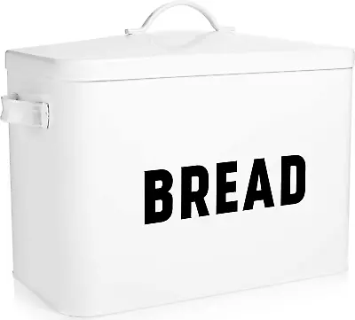  White Metal  Bread Box For Farmhouse Kitchen Countertop Storage Container Bin  • $45.28