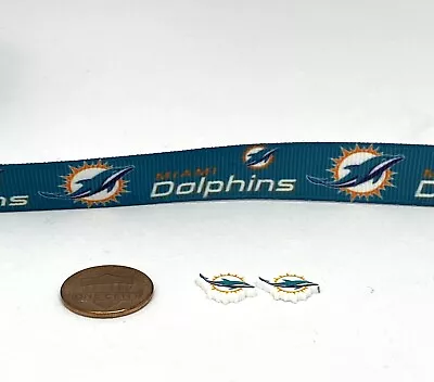 3 Yards Miami Dolphins  5/8  Grosgrain Ribbon +2  Resins  • $7.99