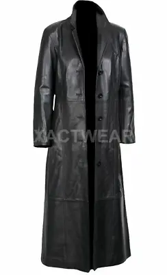 Genuine Leather Long Coat Mens Full Length Casual Winter Wear Trench Coat • $109.99