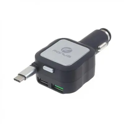 42W 4.8A RETRACTABLE CABLE TYPE-C CAR CHARGER 2-PORT W QUICK CHARGE QC USB PORT • $14.66