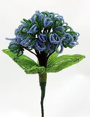 Vintage French Glass Beaded Blue Forget Me Not (Long Stem) Flower Bouquet • $26.99