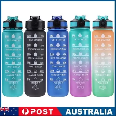 Water Bottle Motivational Drink Flask With Time Markings BPA Free Sport Gym 1l • $14.99