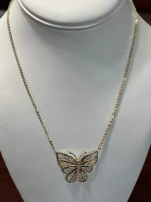 14K Tri-Color Gold Filigree Butterfly Stationary Necklace 17    5.9 Gr. • $369