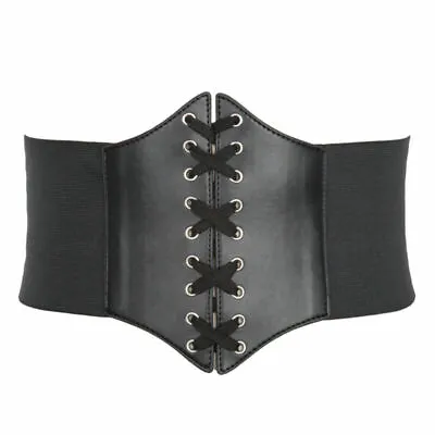 Ladies Waist Cincher Wide Band Elastic Tied Waspie Corset Leather Belt • £3.62