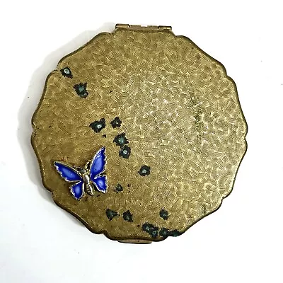 Stratton Gold Tone Powder Compact With Mirror Enameled Butterfly Vintage MCM • $10.49
