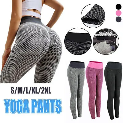 $9.99 • Buy Women Yoga Pants Leggings High Waist Anti Cellulite Butt Lift Gym Fitness AU