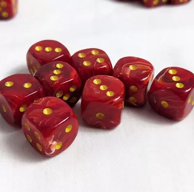 Lot Of 8 Red/Scarlet & Gold 12mm 6 Sided Dice Chessex • $5