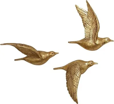 Resin Bird Metallic 3D Sculpted Floating Wall Decor Set Of 3 10 10 10 H Gold • $40.99