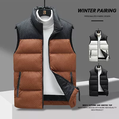 Casual Men's Cotton Down Vest Sports Color Block Stand Collar Warm Vest Outwear • $41.84