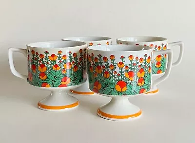 4 Vtg Mid Century Modern Flower Power Footed Pedestal Mod Retro Mugs Japan • $24.99