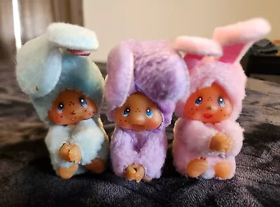 Vintage Monchichi Mini In Easter Bunny Suit 1980s - Set Of 3 • $29.99