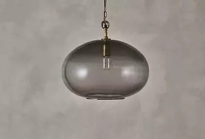 Nkuku Otoro Round Glass Pendant Light Smoke Large Metal Fittings RRP £250 • £95