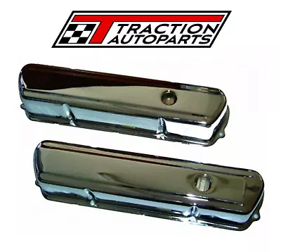 Valve Covers Chrome Holden V8 253-308 Tall Smooth Steel-pr. Suit Roller Rockers • $109.80