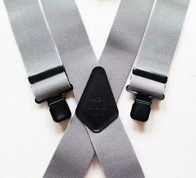 £11.24 • Buy Mens Grey Braces Heavy Duty 1.5  Or 2  Dinner Suit Work Trousers Black Clips