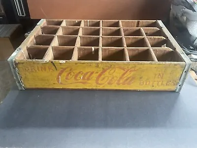 Vintage COCA-COLA Wooden Yellow Soda Crate Box Metal Straps • £38.57
