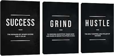 3 Pieces Motivational Success Canvas Wall Art Hustle Posters Prints Entrepreneur • $56.39