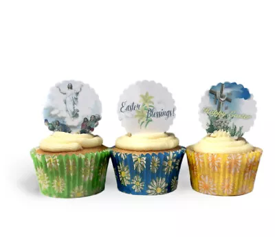 £2.29 • Buy 15 Pre-Cut Scalloped Edge Religious Easter Jesus Edible Wafer Paper Cake Toppers