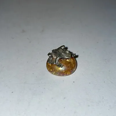 Vintage Pewter Frog 3/4  Miniature On Amber Rock Figurine Decor • $2.99