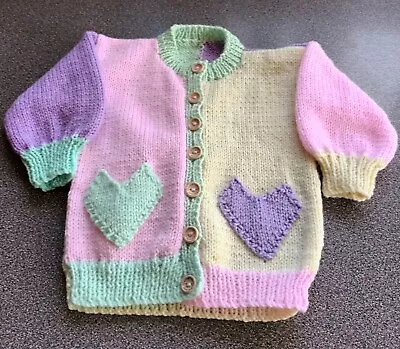 Baby Girls Cardigan 12-18 Months 22  Chest Handknitted With Love New • £8.50