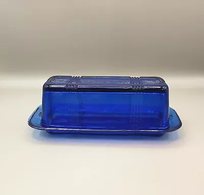 Vintage Cobalt Blue Criss Cross Lidded Butter Dish • $28