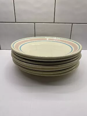 7 McCoy Vintage Dinner Plates Pink And Blue Stripes 10 3/4” • $79.99