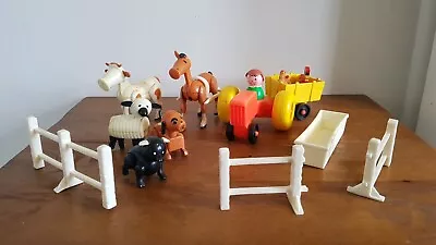 Vtg Fisher Price Little People Farm Animals Tractor Fence And Trough • $35