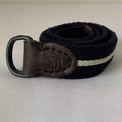 Abercrombie & Fitch Belt Men 31 D-Ring Buckle Navy Blue Cream Chunky Wide Moose • $18.88