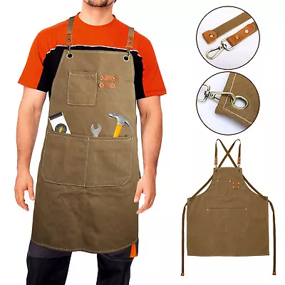 Mens Aprons Padded Canvas Woodworking Vintage For Gardening Work Shop Heavy Duty • $14.98