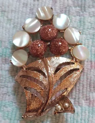 Unique Vintage Brooch Pin With Mother Of Pearl Goldstone & Imitation Pearls  • $14.99