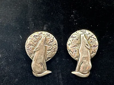 Vintage Sterling Silver Howling Wolf Moon Earrings • $28