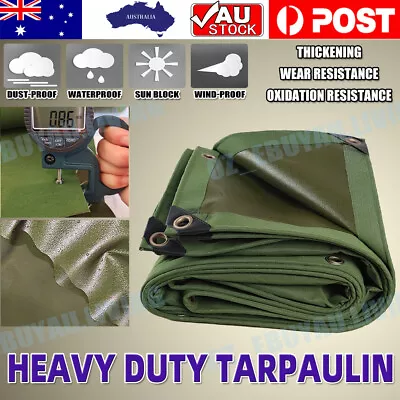 3 Sizes Army Heavy Duty Canvas Tarp Tarpaulin Sun Blocked Dustproof Waterproof • $26.88