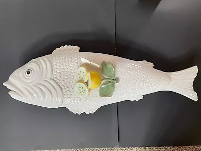 Large Fish Shaped Lidded Turine Ceramic With Relief Lemon Lime Vietri Italy 78 • $199