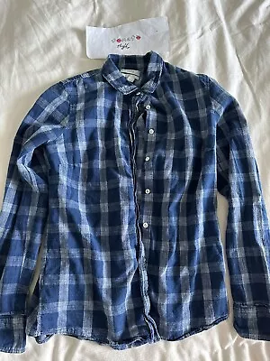 J Crew Button Up Shirt Blue Plaid The BOY Collared J.CREW Top Womens Size 4 • $12