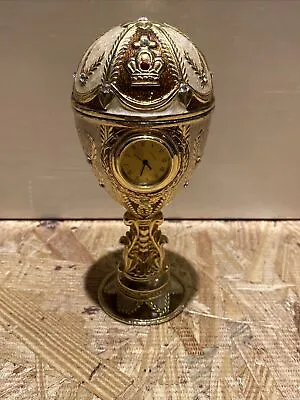 Antiqued Gold  Faberge Egg Clock Metal Music Jewelry Box Plays Memory • $180