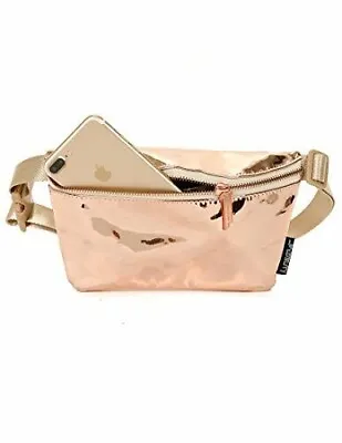 Fydelity LUX Mirror Rose Gold Fanny Pack Bag Zip Up Fashion Crossbody Ultra Slim • £22.17