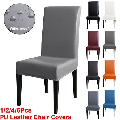 £6.89 • Buy PU Leather Dining Chair Seat Covers Waterproof Stretch Wedding Slip Protector UK