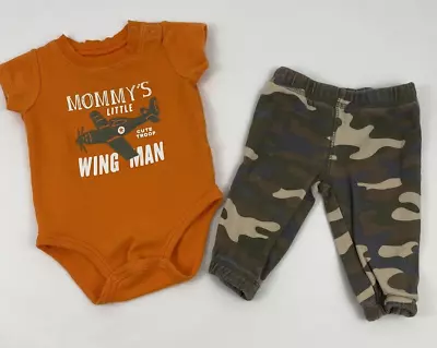 Carter's Boys 3 Months 2-Piece Outfit  Orange/Camouflage  Mommy's Wing Man • $5.24