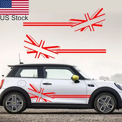 For MINI Cooper R50 R56 2x Red Britain Flag Graphic Body Side Skirt Vinyl Decal • $20.99