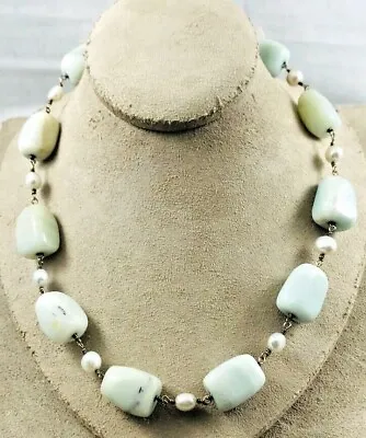 Metropolitan Museum Of Art Sterling Pearl&Very Light Green 17  Necklace • $64.99