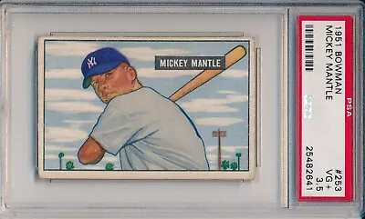 Mickey Mantle 1951 Bowman #253 Rookie PSA 3.5 VG+ RC • $13500