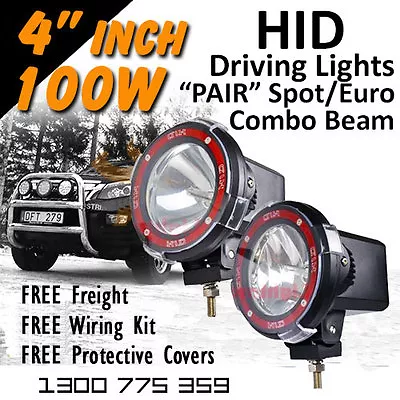 HID Xenon Driving Lights  Pair 4 Inch 100w Spot/Euro 4x4 4wd Off Road 12v 24v • $258.41