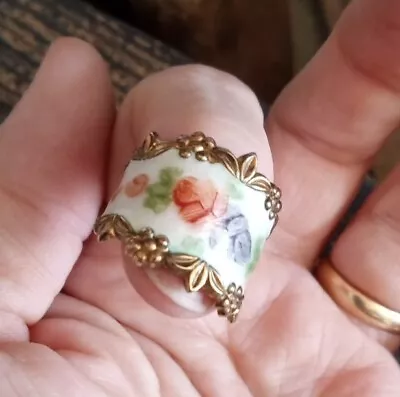 VTG Vargas Sterling Silver Vermeil Ring Size 5-6 Guilloche Enamel Roses Floral • $29.99