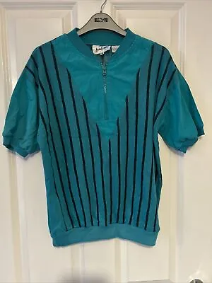 Vintage Madison Ladies Blue Stripe Zip Up Top/T-Shirt Medium • £4