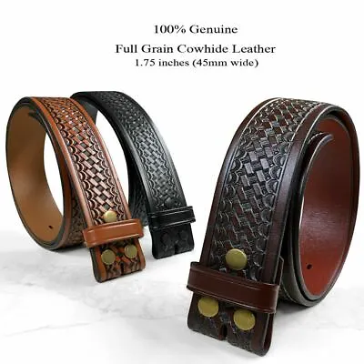 Basketweave Belt Strap Full Genuine Leather Work Uniform Belt 1-3/4  (45mm) Wide • $25.95