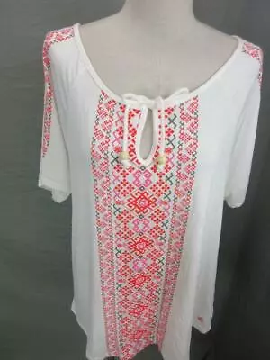 NWT S.Oliver Size L Womens White Short Sleeve Loose Embroidered T-Shirt Top T294 • $11