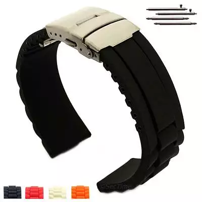 Silicone Rubber Watch Strap Band Waterproof Deployant Clasp 18 20 22 24 GM MM • £9.95