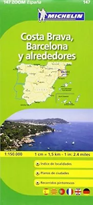 Barcelona Costa Brava Michelin Zoom Map 147 (Mi... By Michelin Sheet Map Folded • £6.49