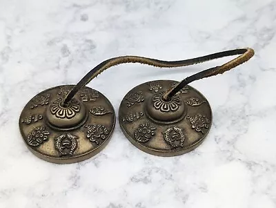 Handcrafted Tibetan Meditation Tingsha Cymbal Bell With Buddhist Lucky Symbols • $17.99