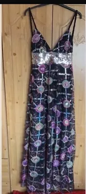 Kate Fearnley Women Strappy Black/purple Maxi Dress With Embellishment Size Uk8 • £120