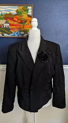 Moshita Couture Black Blazer Jacket W/ Flower Sequin Beads PLUS SIZE Sz 18 XXL • $38.47